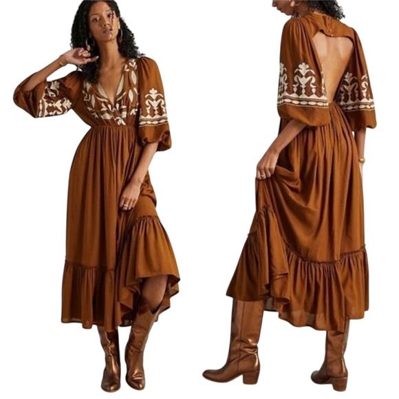 LETMEBE Brown Embroidered Dress, Multiple Sizes New with Tag MSRP $199 - Picture 1 of 16